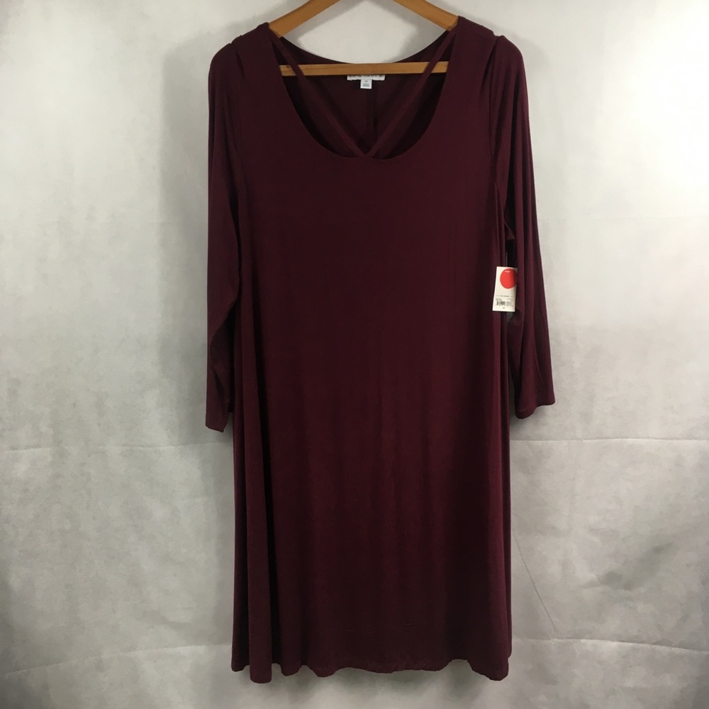 Boutique Long Sleeve Maroon Dress - 2X - NWT